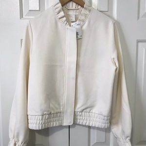 NWT Cream Ruffle sleeve Bomber Jacket
